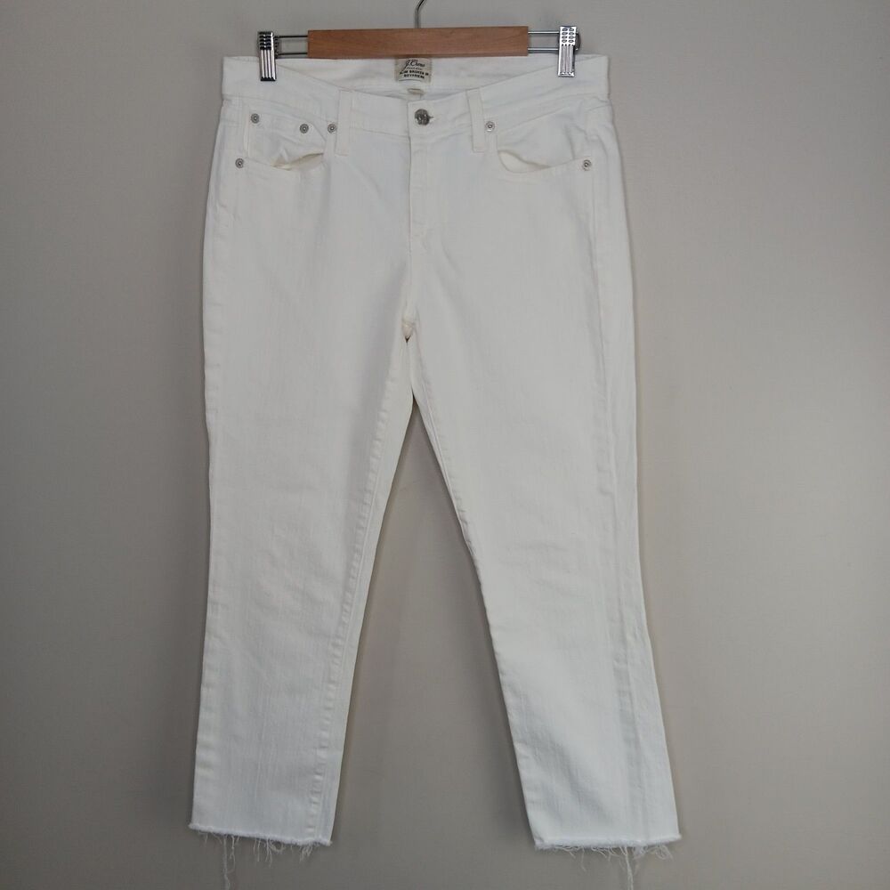 J Crew Jeans Women 27 Slim Broken In Boyfriend Cropped Raw Hem White Preppy